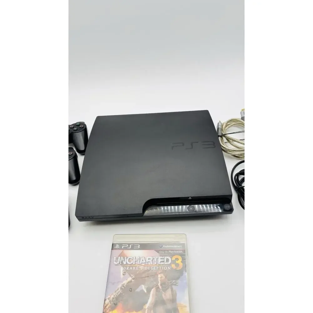 Sony PlayStation 3 PS3 Slim 320GB Console CECH-3001B Tested Works 3 Controllers